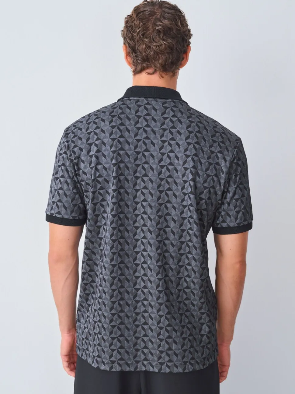 Zwart/grijs Geo - Pattern Quarter Zip Polo Shirt