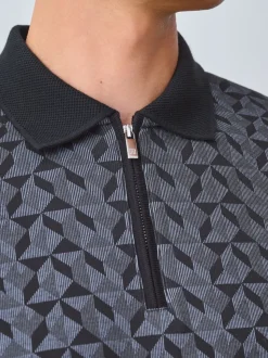 Zwart/grijs Geo - Pattern Quarter Zip Polo Shirt