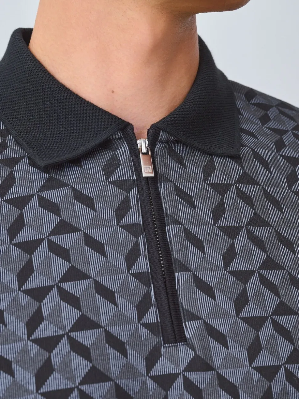 Zwart/grijs Geo - Pattern Quarter Zip Polo Shirt