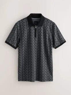 Zwart/grijs Geo - Pattern Quarter Zip Polo Shirt
