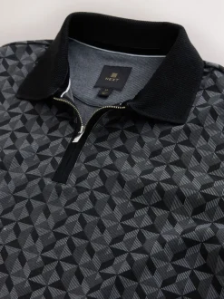 Zwart/grijs Geo - Pattern Quarter Zip Polo Shirt