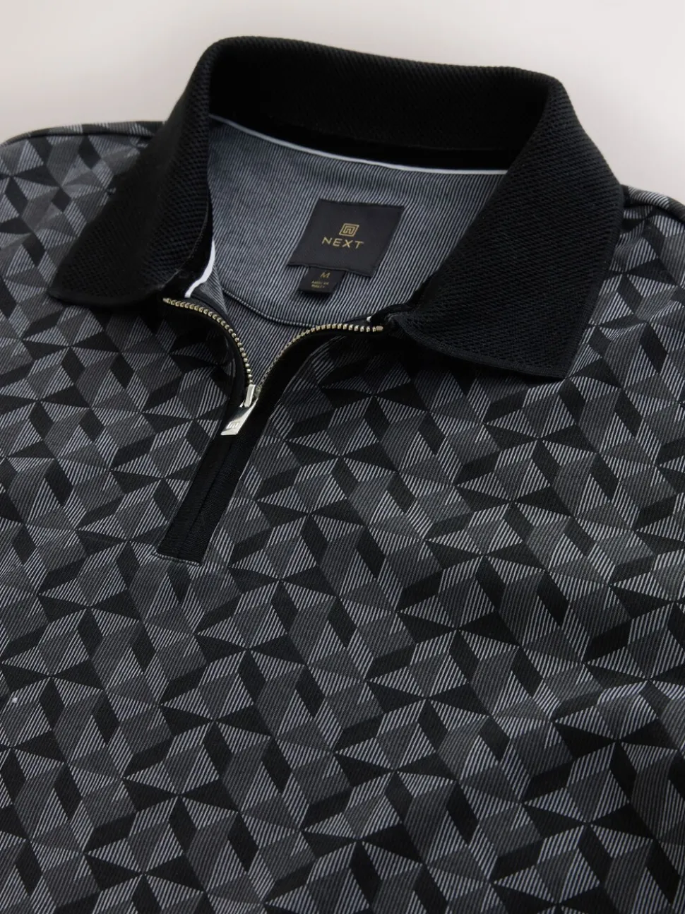 Zwart/grijs Geo - Pattern Quarter Zip Polo Shirt