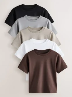 Zwart/Grijs/Bruin/kiezelkleurig/Wit - Set van 5 T-shirts met korte mouwen (3mnd-7jr)