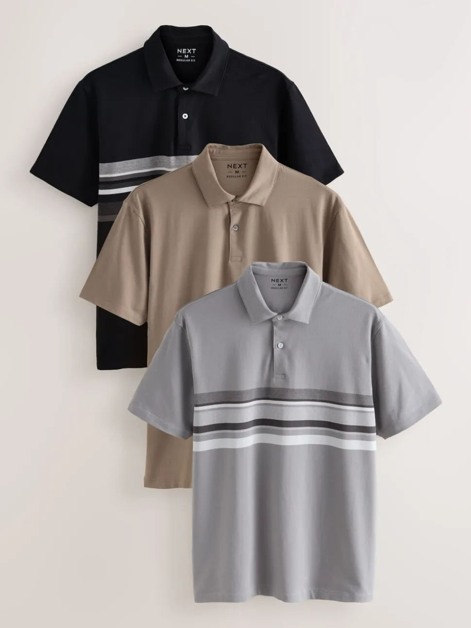 Zwart/grijs/naturel blok - Set van 3 jersey poloshirts met korte mouwen