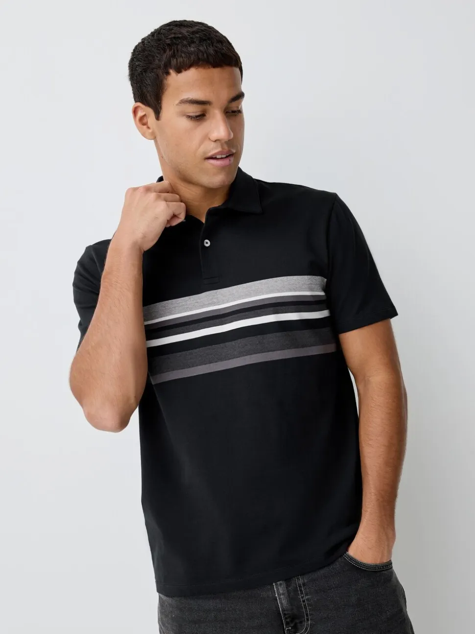 Zwart/grijs/naturel blok - Set van 3 jersey poloshirts met korte mouwen