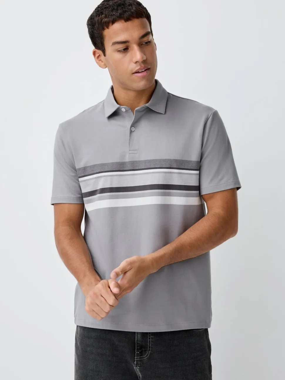 Zwart/grijs/naturel blok - Set van 3 jersey poloshirts met korte mouwen