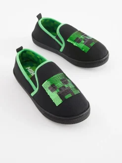 Zwart/groen - Minecraft pantoffels met cupzool