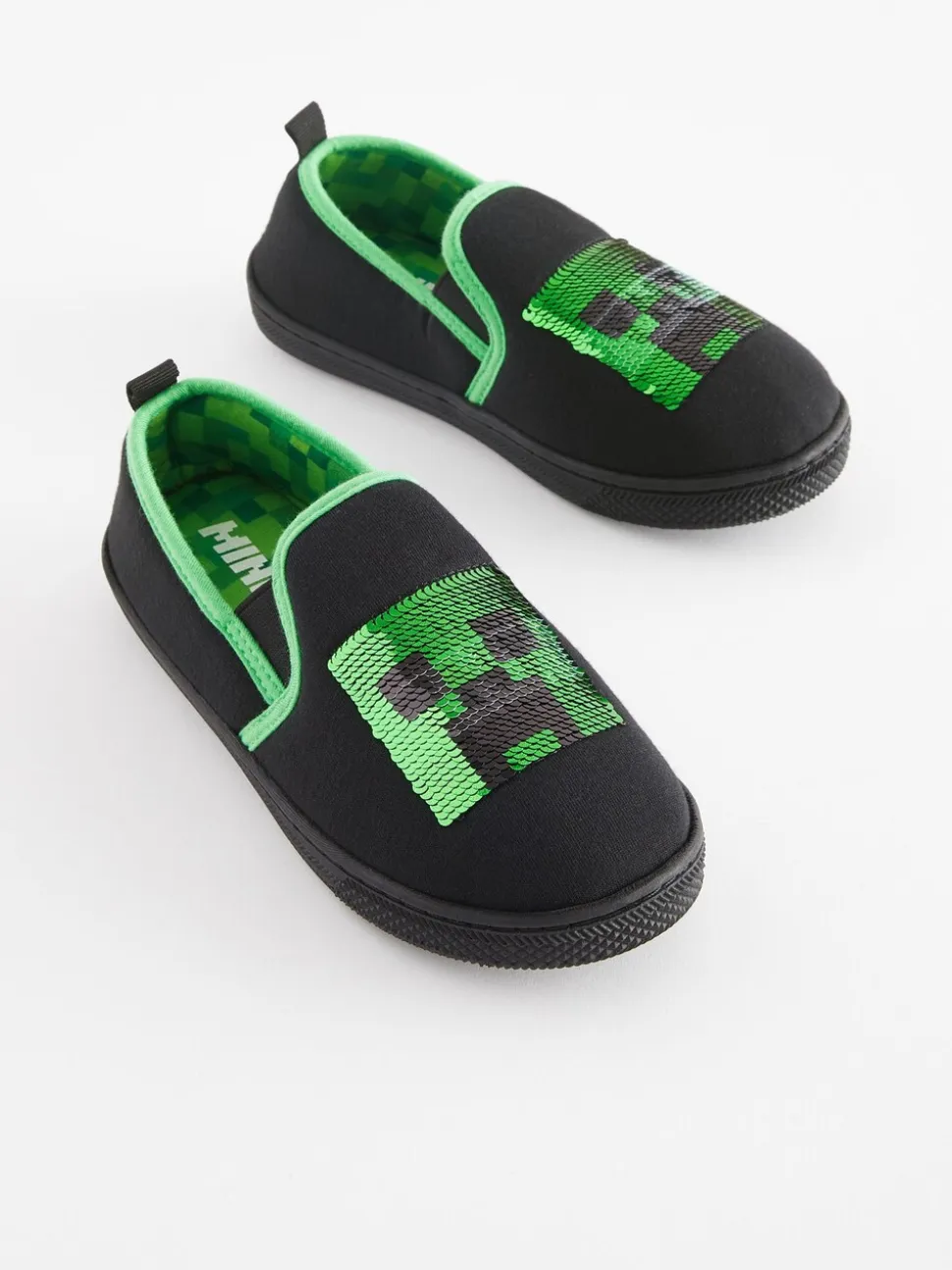 Zwart/groen - Minecraft pantoffels met cupzool