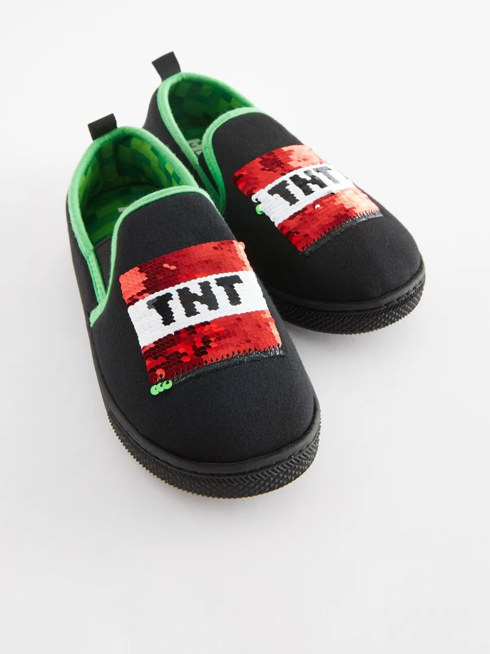 Zwart/groen - Minecraft pantoffels met cupzool