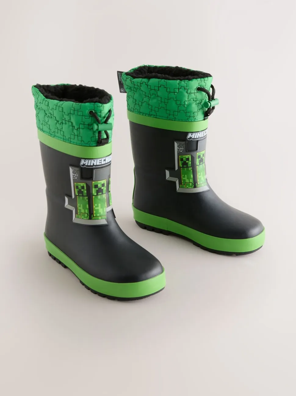 Zwart/groen - Minecraft Warm Lined Cuff Wellies