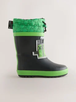 Zwart/groen - Minecraft Warm Lined Cuff Wellies