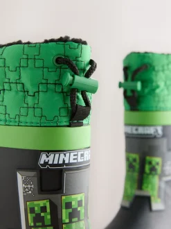 Zwart/groen - Minecraft Warm Lined Cuff Wellies