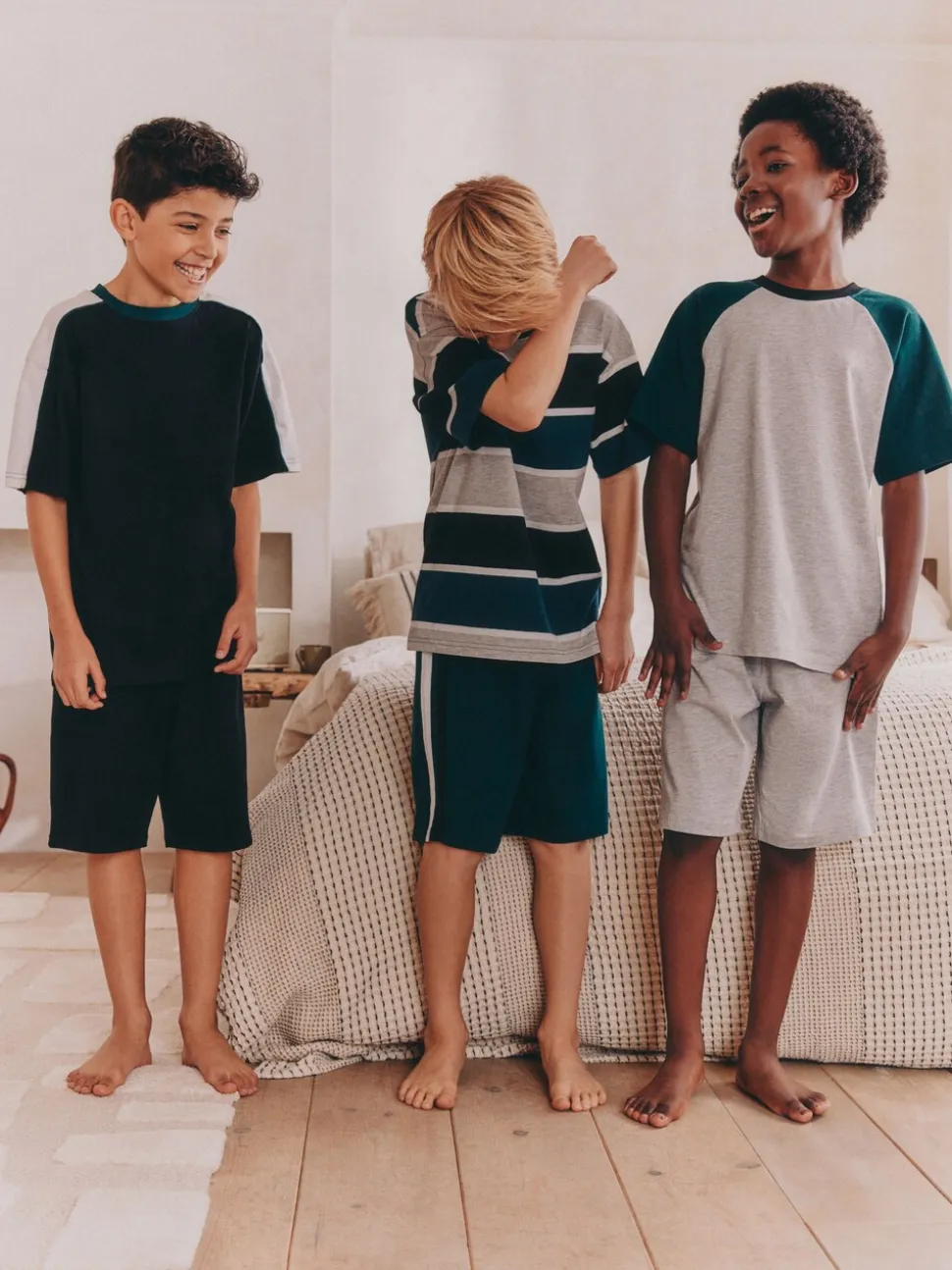 Zwart/groen - Set van 3 pyjama's met short (3-16 jr)