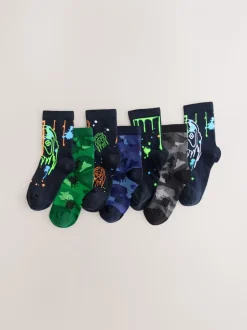 Zwart/groen drippy gamer - Verpakking van 7 paar sokken met hoog aandeel katoen