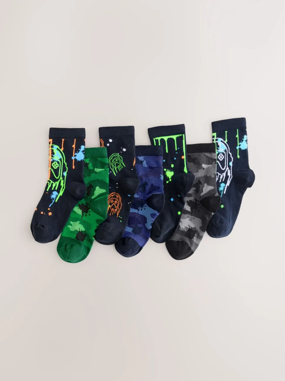 Zwart/groen drippy gamer - Verpakking van 7 paar sokken met hoog aandeel katoen