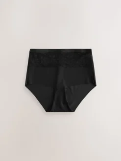 Zwart/huidskleurig - 2 Slipjes met licht buikcorrigerende hoge taille