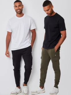 Zwart/kaki - Threadbare joggingbroek in cargostijl 2 stuks