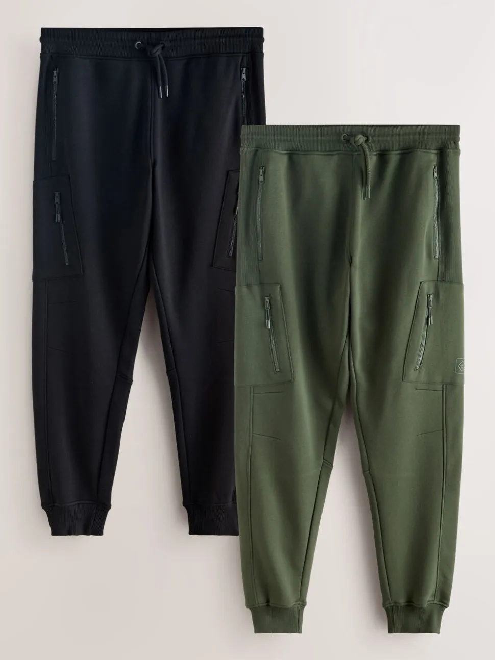 Zwart/kakigroen - Slim Fit Utility Brushback Heavyweight 2 Pack Cargo Joggers