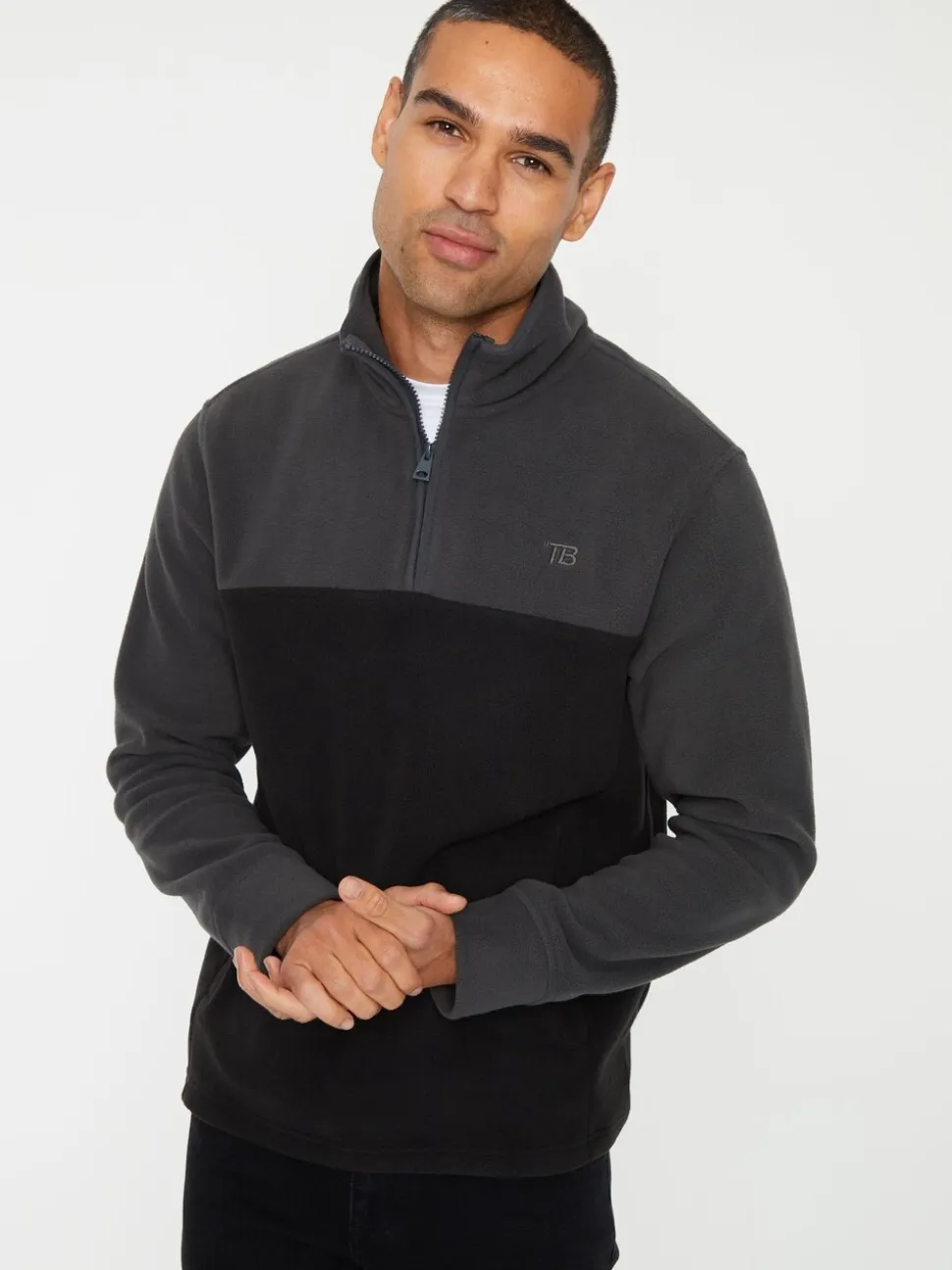 Zwart/leisteen - Threadbare tweekleurige fleece sweatshirt met kwartrits