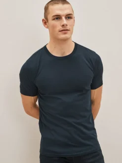 Zwart/leisteen/grijs gemêleerd/wit/marineblauw/blauw - Slim Fit - Essential katoenen T-shirts verpakking van 6