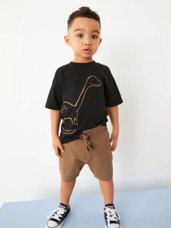 Zwart/lichtbruine dinosaurus - Set van 2 T-shirts met korte mouwen en shorts (3 mnd - 7 jr) (3 mnd - 7 jr)