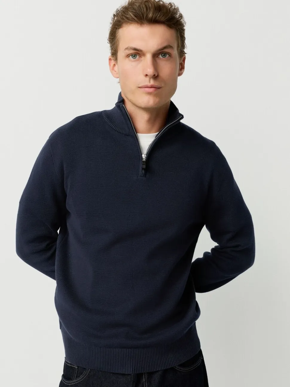 Zwart/marineblauw - 100% Cotton Regular Fit Premium Quarter Zip Jumpers 2 Pack
