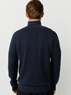 Zwart/marineblauw - 100% Cotton Regular Fit Premium Quarter Zip Jumpers 2 Pack