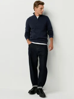 Zwart/marineblauw - 100% Cotton Regular Fit Premium Quarter Zip Jumpers 2 Pack