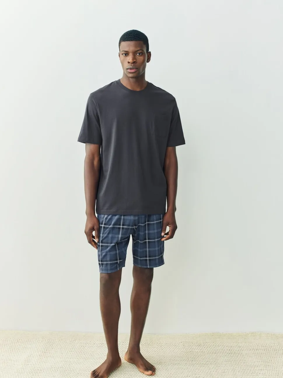 Zwart/marineblauw - Check Short Sleeve Jersey Pyjamas Set 2 Pack