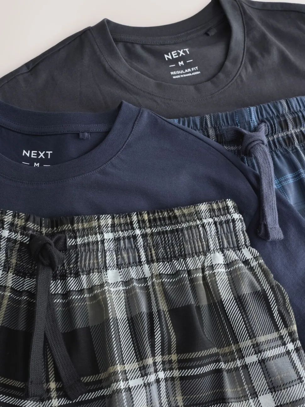 Zwart/marineblauw - Check Short Sleeve Jersey Pyjamas Set 2 Pack