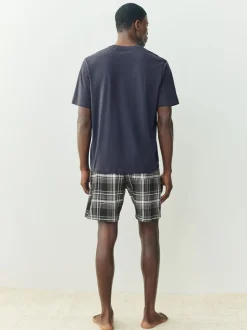 Zwart/marineblauw - Check Short Sleeve Jersey Pyjamas Set 2 Pack