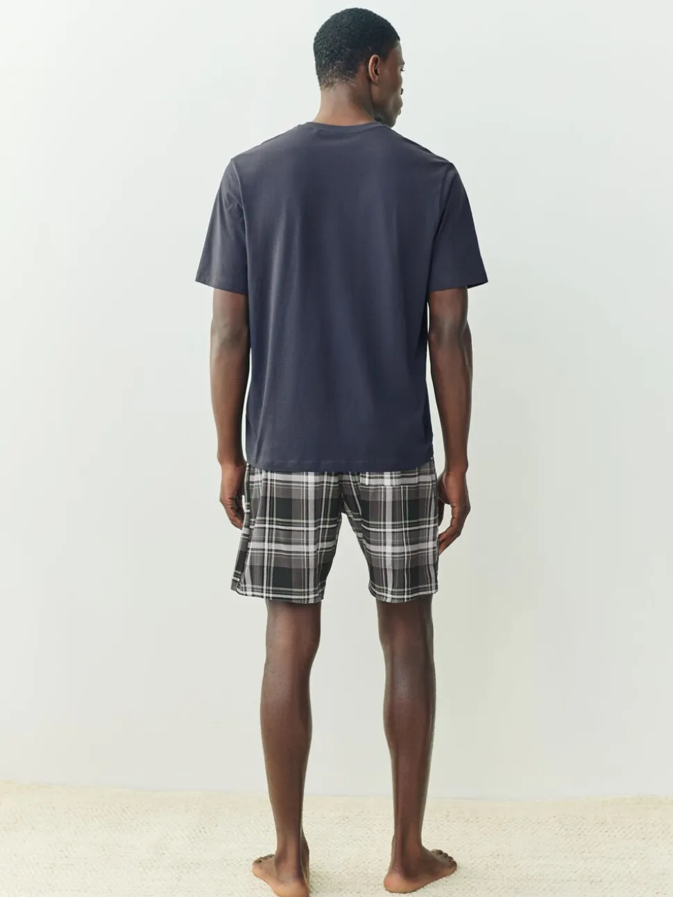 Zwart/marineblauw - Check Short Sleeve Jersey Pyjamas Set 2 Pack