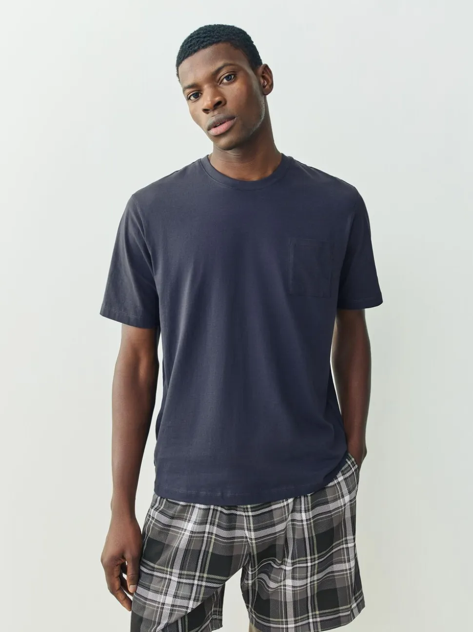 Zwart/marineblauw - Check Short Sleeve Jersey Pyjamas Set 2 Pack