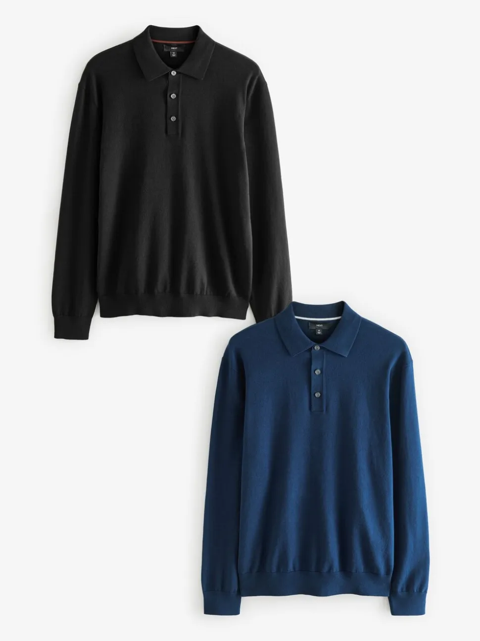 Zwart/marineblauw - Gebreide poloshirts met lange mouwen 2 -pack