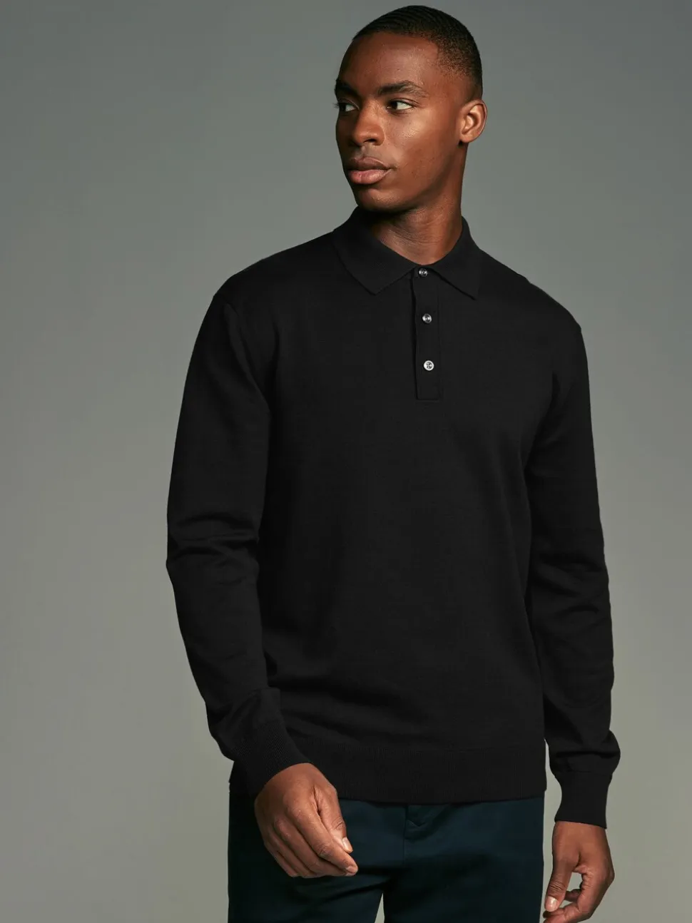 Zwart/marineblauw - Gebreide poloshirts met lange mouwen 2 -pack