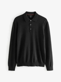 Zwart/marineblauw - Gebreide poloshirts met lange mouwen 2 -pack