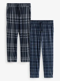 Zwart/marineblauw geruit - Jersey 100% Cotton Pyjama Bottoms 2 Pack