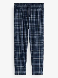 Zwart/marineblauw geruit - Jersey 100% Cotton Pyjama Bottoms 2 Pack