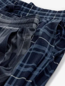 Zwart/marineblauw geruit - Jersey 100% Cotton Pyjama Bottoms 2 Pack