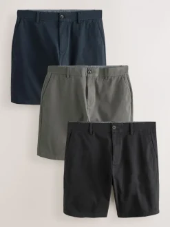Zwart/marineblauw/antraciet - Straight fit - Set van 3 chinoshorts met stretch