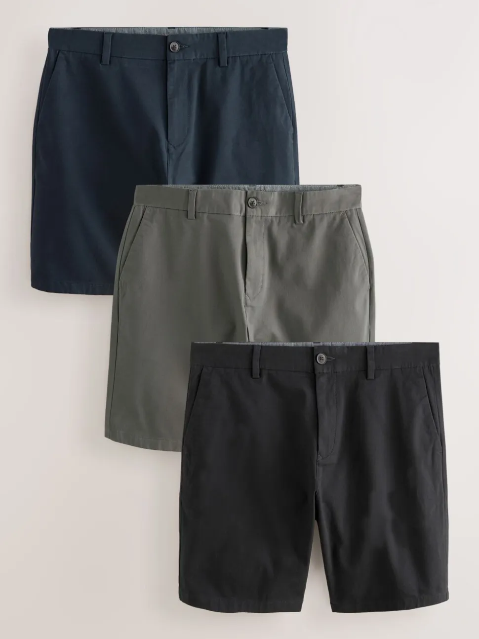 Zwart/marineblauw/antraciet - Straight fit - Set van 3 chinoshorts met stretch
