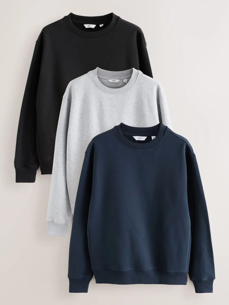 Zwart/Marineblauw/Gemêleerd grijs - Heavyweight Cotton Rich Jersey Crew Sweatshirts 3 Pack