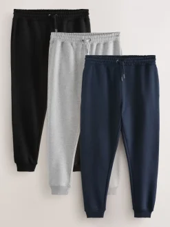 Zwart/marineblauw/grijs - Verpakking van 3 slim-fit jersey joggingbroeken met hoog katoengehalte