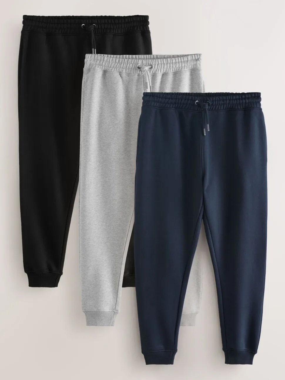 Zwart/marineblauw/grijs - Verpakking van 3 slim-fit jersey joggingbroeken met hoog katoengehalte
