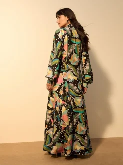 Zwart/meerkleurig met bloemenprint - Printed Long Sleeve Shirt Dress