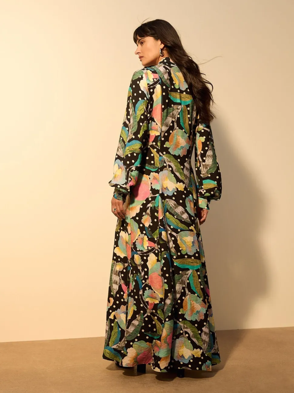 Zwart/meerkleurig met bloemenprint - Printed Long Sleeve Shirt Dress