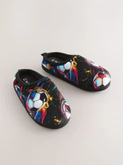 Zwart/Meerkleurig met voetbalprint - Pantoffelmuiltjes