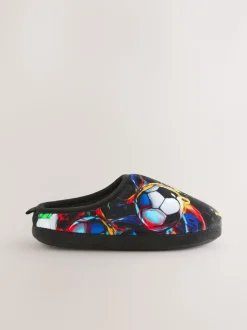 Zwart/Meerkleurig met voetbalprint - Pantoffelmuiltjes