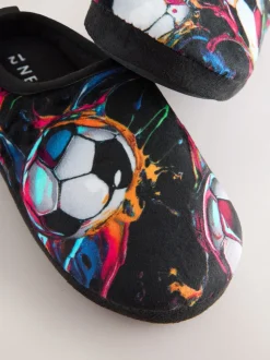 Zwart/Meerkleurig met voetbalprint - Pantoffelmuiltjes