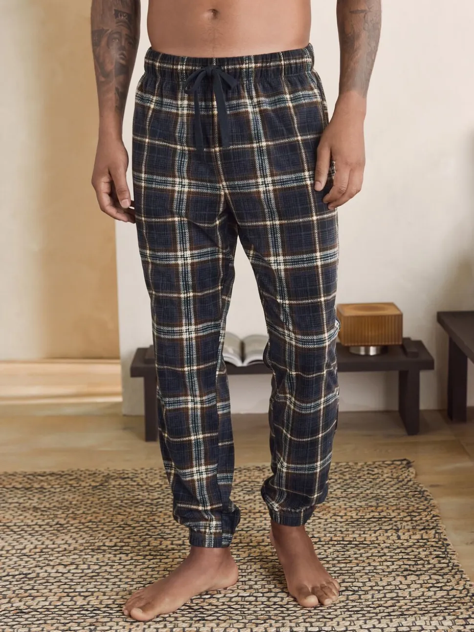 Zwart/neutraal geruit - Motionflex Corded Cosy Cuffed Pyjama Bottoms